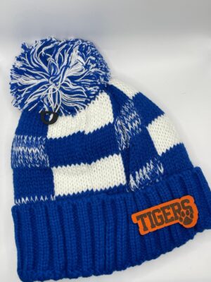 Blue and White Buffalo Plaid Beanie with Custom Tigers Patches - Image 4