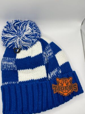 Blue and White Buffalo Plaid Beanie with Custom Tigers Patches - Image 3