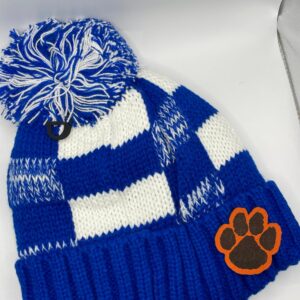 Blue and White Buffalo Plaid Beanie with Custom Tigers Patches
