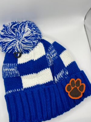 Blue and White Buffalo Plaid Beanie with Custom Tigers Patches